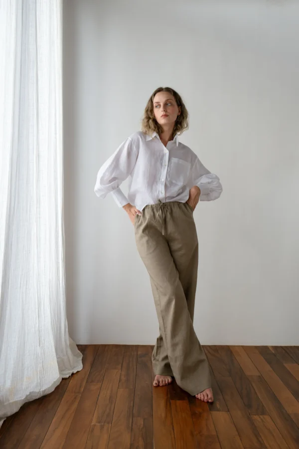 Ľanová košeľa s balónovými rukávmi