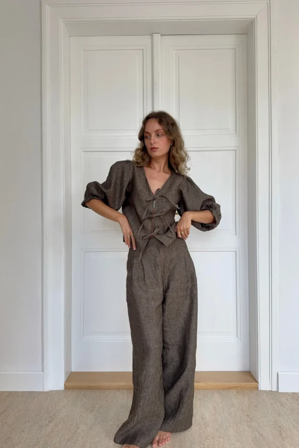 Voľné nohavice s vysokým pásom espresso